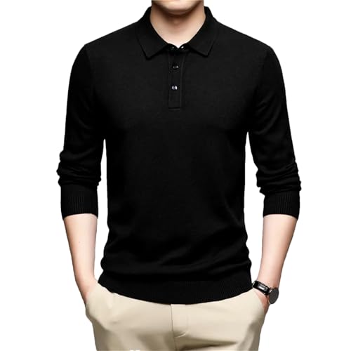 Dcvmvmn Men Winter Soft Knitwear Turn-Down Collar Pullover Sweater Casual Solid Jumper Black