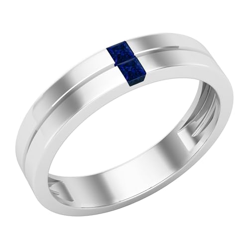 Dazzlingrock Collection 2mm Princess Gemstone or Diamond Two Stone Mens Wedding Band Ring in Solid Gold