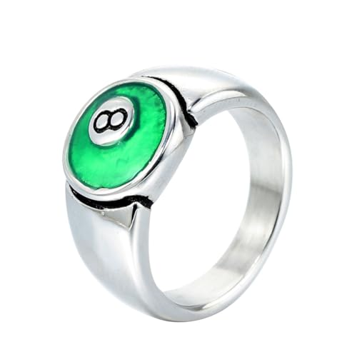 OAKKY Men Stainless Steel Billiard 8 Ball Signet Ring Silver Green Size 11