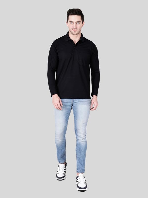 Image of Full Sleeve Men's Polo T-Shirt | Regular Fit, Soft & Breathable Cotton Blend Fabric | Classic Polo Collar, Casual & Office Wear | Available in Sizes M to 6XL, Multiple Colors