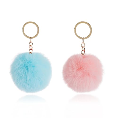 XBFOCNH 2 Pièces Porte-Clés de Pompons,Porte-clés pompon ​en Fourrure,Peluche Accessoire de Pendentif pour Filles Femmes