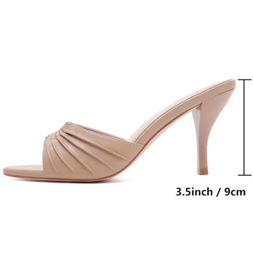 Image of Mostrin Kitten Heels for Women Summer Mules Heels Stiletto Heeled Sandals Slip On Backless Dressy Womens Sandals