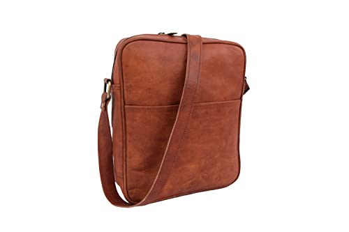 Handmade Vintage Leather Messenger Crossbody Bag Men Women Unisex Teens Satchel Handbag Sling Bags Fits iPad/Tab Mini, Small 11 Inches3