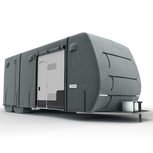 KING BIRD Standard RV Cover Heavy Duty Snow Protection Fits 30-33ft Travel Trailers Campers with Adhesive Repair Patches Windproof Straps&Tire Covers