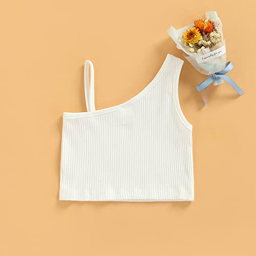 Baby Girls Ribbed Tank Crop Tops, Solid Color One Shoulder Sleeveless Cami Vest Skinny Fit Summer Clothing 2-7 Years2