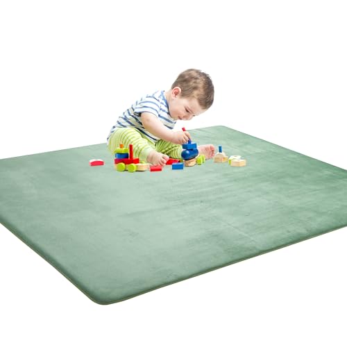 Image of BALAPET Thick Memory Foam 50x50 Play Mat for Playpen, Super Soft Velvet Portable Baby Playpen Mat for Kids Toddler Crawling and Play, Non-Slip Bottom Playmat, Sage Green