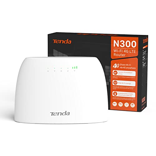 Tenda 4G03 Wi-Fi Router 4G Lte 300 Mbps, Banda Wireless 2.4 Ghz, Monitoraggio Del Traffico Dati, Porta Lan / Wan, Accesso Wi-Fi Fino A 32 Dispositivi, ‎18.5 x 12.8 x 5.5 cm; 256 grammi