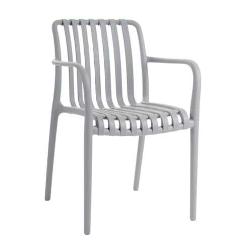 LOLAhome Silla de jardín Deba Gris, 58x56x81cm, con Brazos, ergonómica y apilable, certificación UV, de Polipropileno Resistente y Ligero - Colección Deba