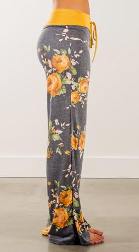 Image of Elsofer Women's Comfy Lounge Pants Soft Floral Pajama Pants Loose Drawstring Wide Leg Palazzo Pants for Sleep, Casual Wear