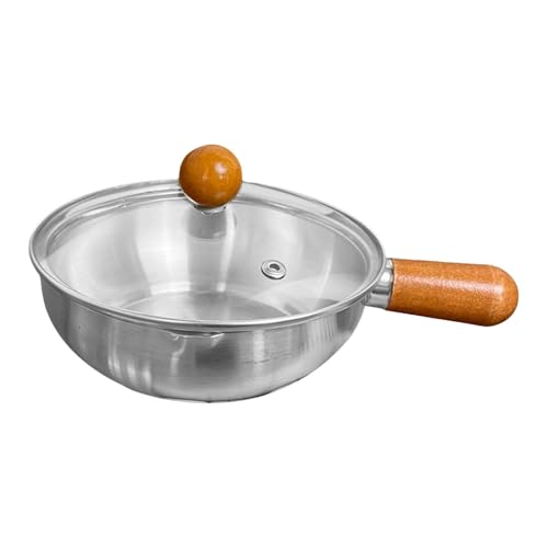Pitycbo Cacerola de Acero Inoxidable con Mango de Madera, Olla Plana para Calentar Leche, Ideal para Viajes Al Aire Libre en, 400ml