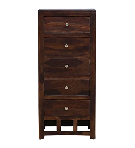 Image of Chest of Drawer for Living Room | Bedroom | Kitchen | Hall with 5 Storage Drawer (1 Piece, Solid Wood, Teak Finish, 20x18x45 Inch)