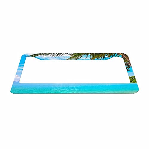 Nicokee Beach Decorative License Plate Frame Ocean Palm Trees Waves Car Tag Cover Aluminum Auto License Plate Holder For Men Women #TOP1