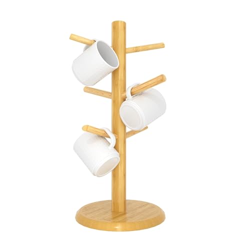 C&AHOME Coffee Mug Tree, 6-Hook Bamboo Mug Holder, Wooden Coffee Cup Holder, Sturdy Mug Tree Rack...