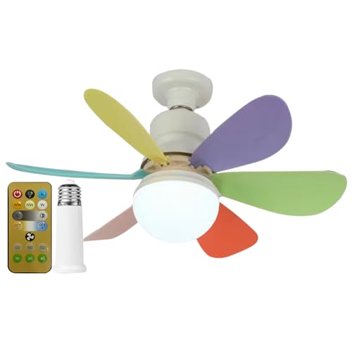 Ventilador De Techo con Luz Led, Ventilador con Casquillo E27, Ventilador De Techo con Atenuación A Control Remoto, Ventilador De Techo Silencioso De Bajo Consumo (Multicolor A)