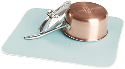 mDesign Set of 2 Drip Tray for Cups, Plates, Pans and Pots - Sink Inserts - Fast Drying and Easy-Care Protective Mat - Aqua Blue/Ivory