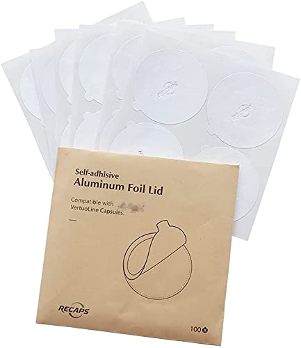 RECAPS Aluminiumfolien-Deckel zur Wiederverwendung von Kaffeekapseln, kompatibel mit VertuoLine von Recaps, 100 Stück, 62 mm Cover