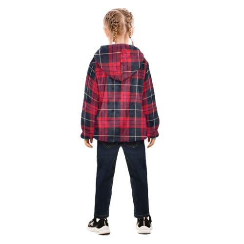 GuoChe Red Cream Buffalo Plaid Tartan Check Scotland Merry Christmas Girls Sherpa Jacket With Hood4