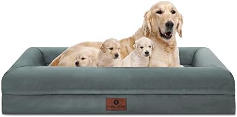 Hygge Hush 100% Waterproof Dog Bed, Washable Dog Bed with Removable Cover and Bolster, Orthopedic Dog Bed with Nonskid Bottom(Grey,42"x30")