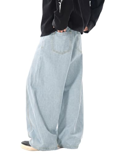 Areant Mens Baggy Jeans Wide Leg Loose Fit Hip Hop Vintage Jeans Relaxed Fit Elastic Waist Denim Pants Skate Streetwear Y2K Glacier Blue XX-Large — view 5