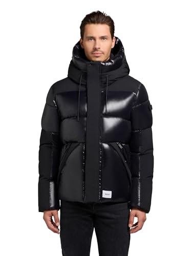 khujo Herren Winterjacke warme kurze Steppjacke in tollem Materialmix mit innenliegenden Rucksack-Trägern und magnetischen Details Alst Black Gr. S