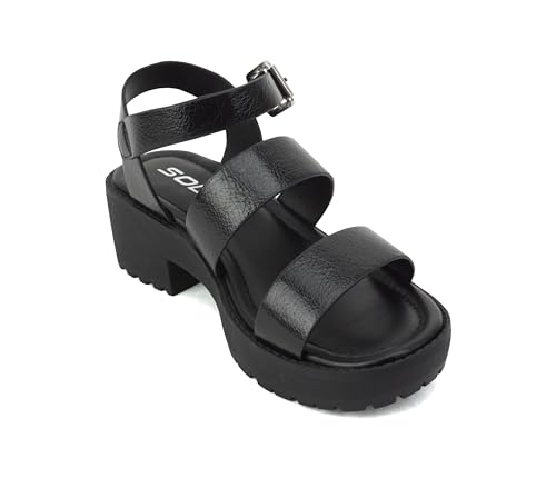 Image of Soda ACCOUNT-2 ~ Little Kids /Children /Girls Open Toe Two Bands Lug sole Fashion Block Heel Sandals with Adjustable Ankle Strap