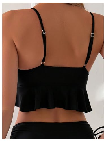 MakeMeChic Women's Two Piece Bikini Set Ruffle Hem Drawstring Bathing Suit Swimwear4