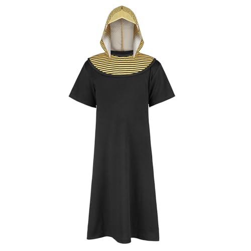 DiULi Disfraz De Faraon para Niños, 3 Piezas Disfraces Egipcio Infantil, Traje De Faraón Egipcios con Sombrero y Decoración Del Cuello, Ropa DE Antiguo Egipto para Halloween Festival, Carnaval Fiesta