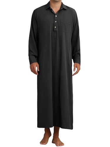 Lars Amadeus Nightshirt for Men's Long Sleeves Collared Neck Full Length Sleep Shirt Nightwear