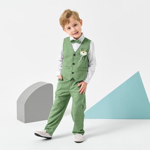 Image of Volunboy Baby Boys Formal Wedding Ring Bearer Outfits Toddler Gentleman Bowtie Vest Guest Suits Dress Shirt Pants Set