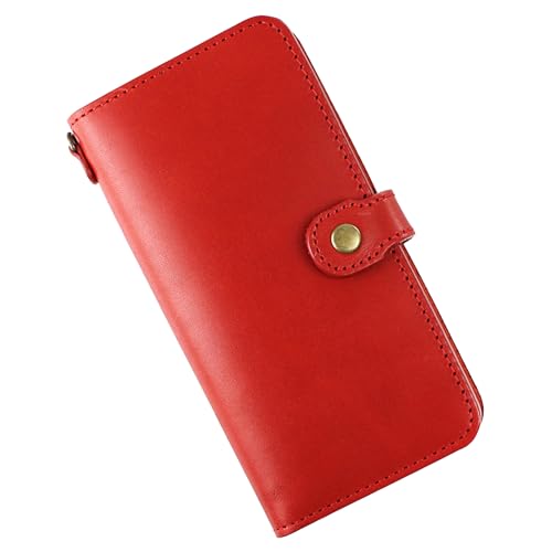 Anvis iPhone13Pro Max ケース 日本製 栃木レザー スマホ ケース 本革 手帳型 全機種対応 カード入れ ポケット ギフト スマートフォン アンビス (レッド, iPhone13Pro Max)