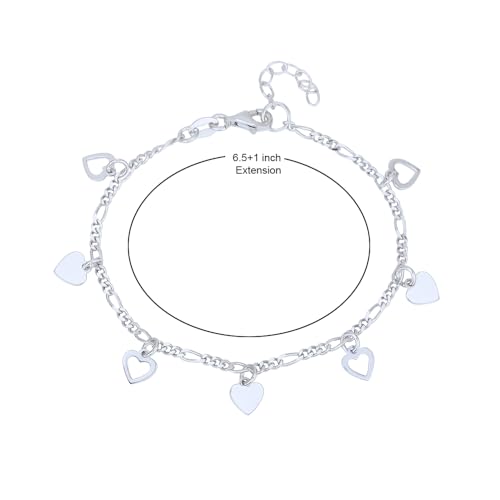 Sterling Silver Jewelry - Rhodium Plated with 925 Stamp - Hanging Open and Close Heart Bracelet - Elegant handcrafted - for Women - 6.5" long + 1" extender4