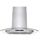 AKDY 30 in. Island Mount Stainless Steel Tempered Glass Kitchen Cooking Fan Range Hood Vent w/Dual Touch Control and Carbon Filters