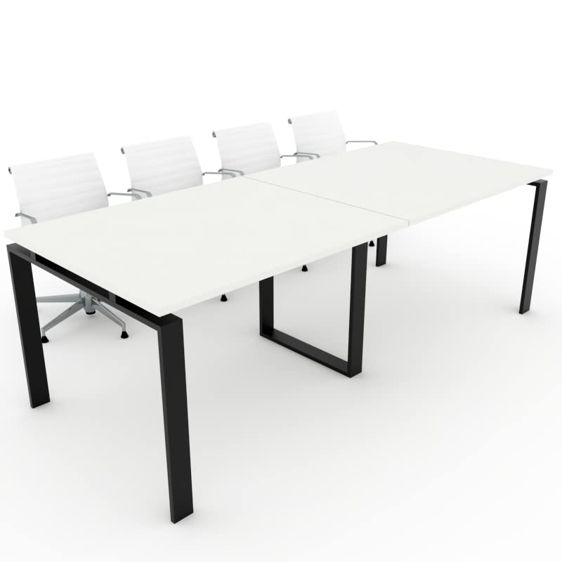 DUÓFIC Mesa de Reuniones, Conferencias y Oficinas. (240x100). Estructura metálica con Marco Abierto Color Negro. Fabricado en España. Envio a Toda la Península. (Blanco.)