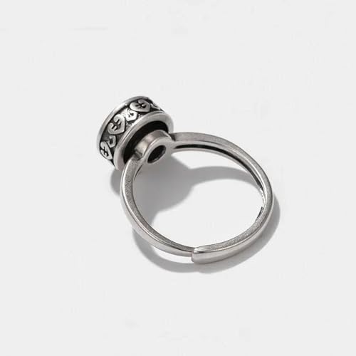 Bijoux style chinois rétro anneau gravé de mantras bouddhistes