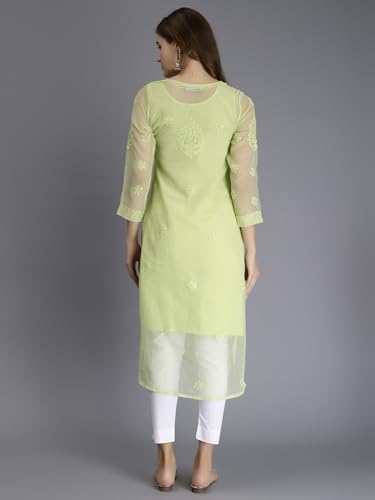 Image of Seva Chikan Hand Embroidered Lucknowi Chikankari Georgette Kurta with Inner Slip for Women SCL4431