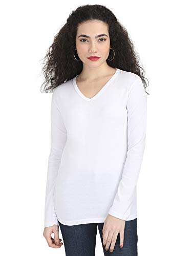 Image of FLEXIMAA Women's Cotton Plain V Neck Full Sleeve T-Shirt