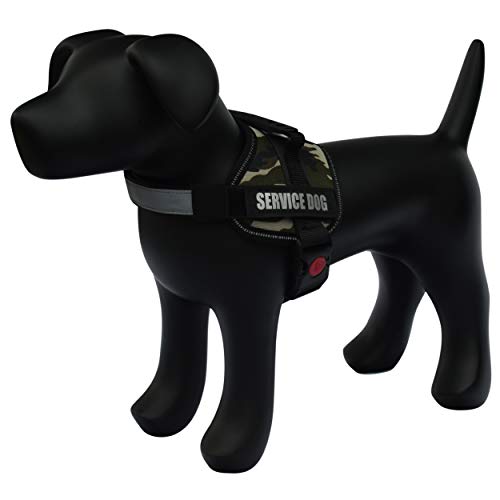 ALBCORP Service Dog Vest Harness - Reflective - Woven Nylon, Adjustable Service Animal Jacket, with 2 Hook and Loop Removable Patches, XS, Green Camo