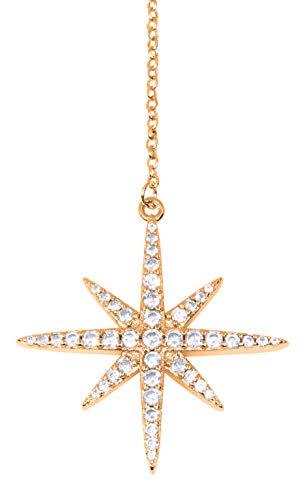 Savlano 14K Yellow Gold Plated Cubic Zirconia Round Cut Starburst 18 Inches Pendant Chain Necklace For Women & Girls #TOP1