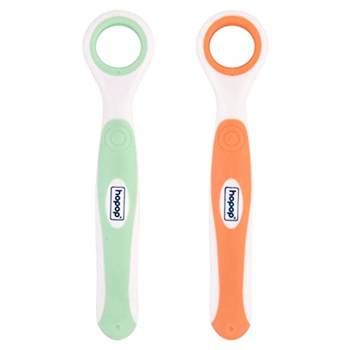 Image of Hopop Tongue Cleaner for Baby | Rounded Edges Baby Oral Cleaner Toothbrush | 100% Safe Kids Tongue Cleaner | Suitable from 3+ Months | Pack of 2 | Green & Orange