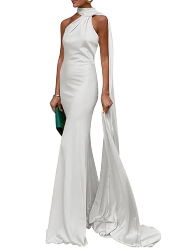 Minetom Cocktailkleid Damen Elegant Neckholder Satin Abendkleid Partykleid Maxikleid Rückenfrei...