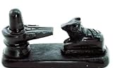 Black Stone Statue of Hindu God Shiva Lingam with Nandi for Puja (4-Inch) Black Shivling with Nandi on Marble Plate Decorative Showpiece (Marble, Black) (Handmade Item)