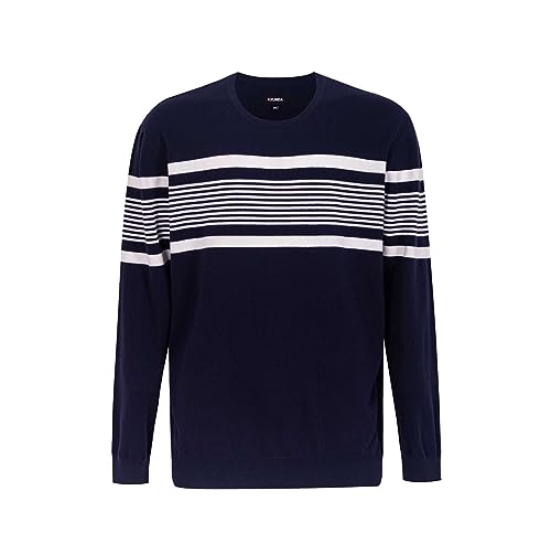 Krumba Herren-Pullover in Übergröße: Baumwolle, Rundhalsausschnitt, groß, übergroß, langärmelig, unregelmäßiges Streifen-Design, Marineblau unregelmäßige Streifen, 4X-Groß