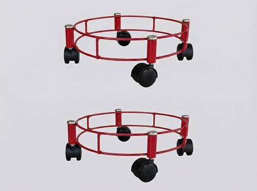 Image of Rincy Red Colour 2 Pic Heavy-Duty Stainless Steel LPG Gas Cylinder Trolley for Kitchen Utility Stainless Steel Cylinder Trolley with Wheels | Gas Trolly - Lpg Cylinder Stand, Kitchen Gas Trolly