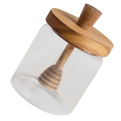 OFFSCH Glass Honey Pot with Wooden Dipper and Lid Sealed Honey Container for Home Kitchen Honey Storage Jar for Preserving Honey and Jam
