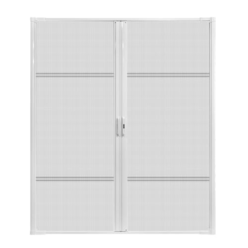 Guardian Double Retractable Screen Door Heavy Duty Aluminum Large Retractable Screen Doors for Double Door Easy Assemble Invisible Screen Door Patio Mosquito Proof (White, 73''x80'')