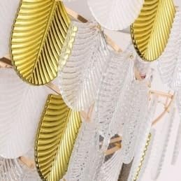 Image of 600MM Chandelier for Living Room | Cascading White & Gold Leaf Panel Design in Tiered Style | Smart Control, Alexa & Google Assistant | 3 Color LED Jhumar Ceiling Light for Dining Hall