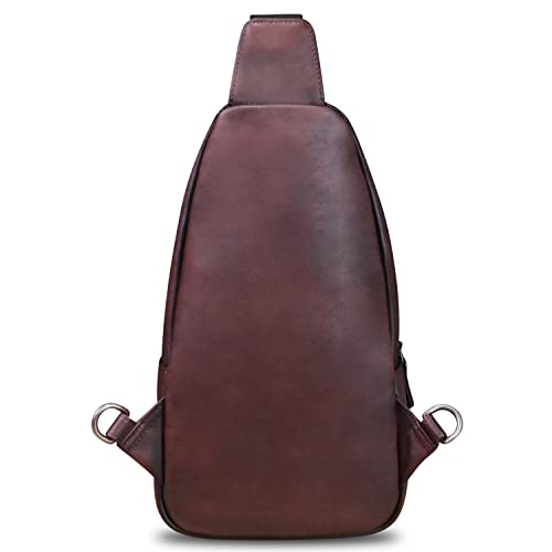 IVTG Genuine Leather Sling Bag Crossbody Casual Hiking Daypack Vintage Handmade Chest Shoulder Backpack Motorcycle Cycling Purses (Coffee)3