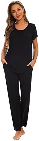 Smallshow Women's Maternity Postpartum Pajamas Ruched Short Sleeve Nursing Pjs