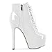 AUMOTED Women's Stiletto Ankle Boots Platform High Heeled Pleaser Heels Round Toe Lace Up Zipper Short Boots 16 CM Patent White US 7.5
