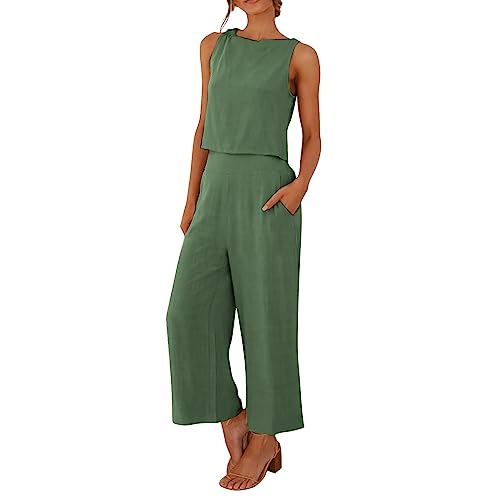 Gyaimxfu 2024 Conjunto Chandal Deportivo Mujer Verano Moda Algodón y Lino Suelto Pantalon y Blusa Fresco y Transpirable Vacaciones Ropa Para El Hogar Fiesta Oficina Negocios Vestir Playa